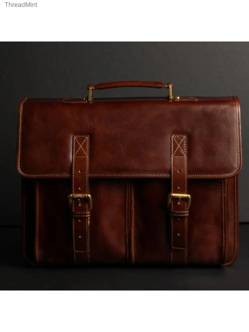 Handcrafted Italy Full Grain Leather Briefcase Laptop Bag Messenger